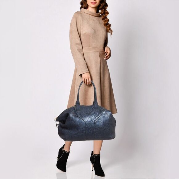 YSL Yves Saint Laurent Pebbled Leather Easy Shoulder Carry All Purse Bag LARGE - Picture 1 of 13